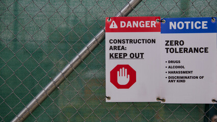 Obraz premium signs on a construction site. Keep out and codes of conduct