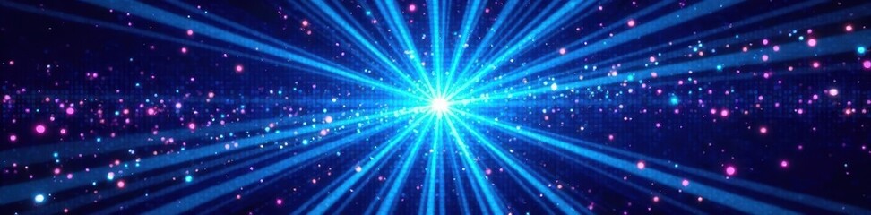 Retro blue light rays burst, halftone pattern, pop art style background, futuristic, background, effect