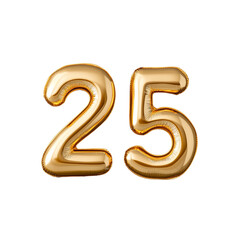 Naklejka premium Golden number 25 balloon on transparent background for celebrations