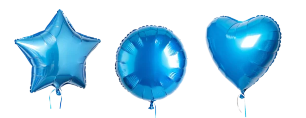 Fototapete Rund Blue foil balloons in star, round, and heart shapes on isolated transparent background. Сutout PNG file © Olga