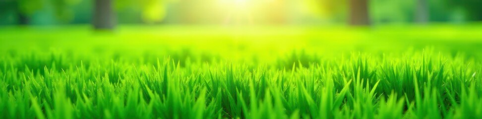 Fototapeta premium Vibrant green rectangular grass field, sunny day , fertile, lush, template
