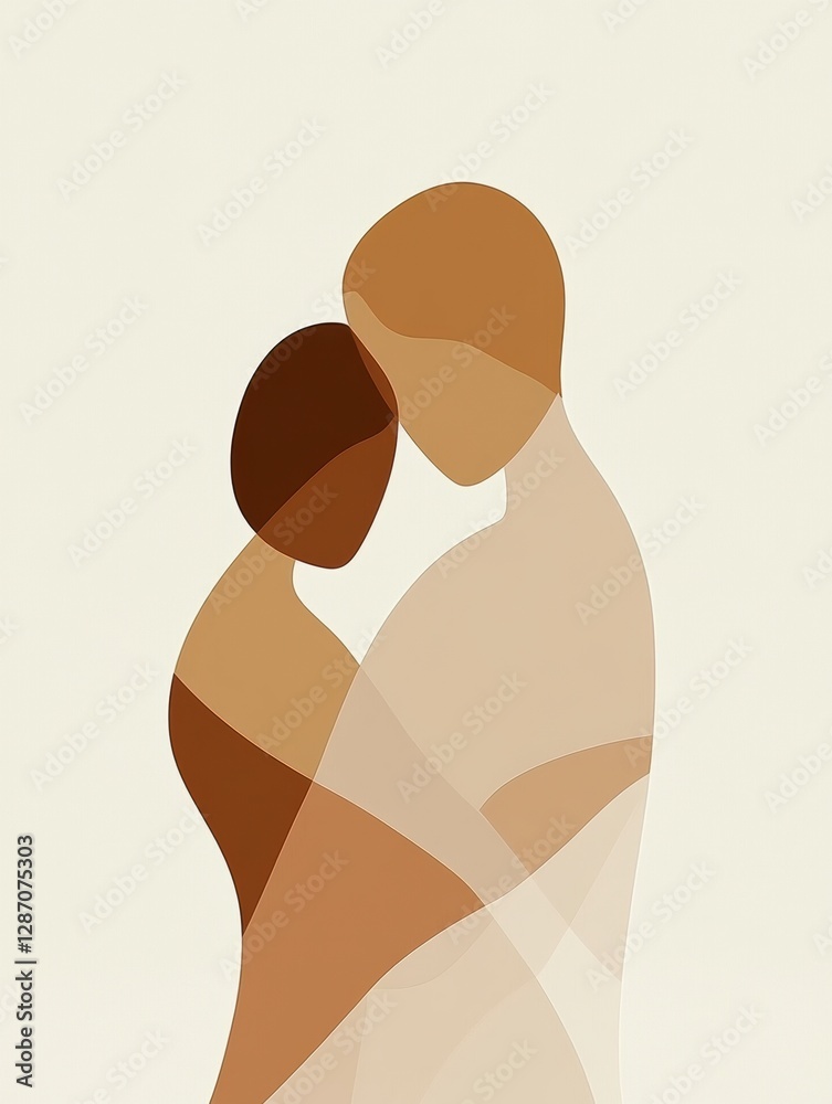 Poster minimalist illustration depicting two people embracing in a tender moment of connection. generative 