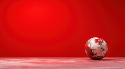 A distinctive sphere exhibits a blend of colors and textures, sitting on a vivid red background that captivates the viewer and evokes feelings of passion and creativity.