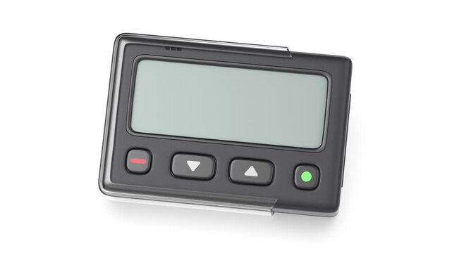 Black pager with blank screen on white background
