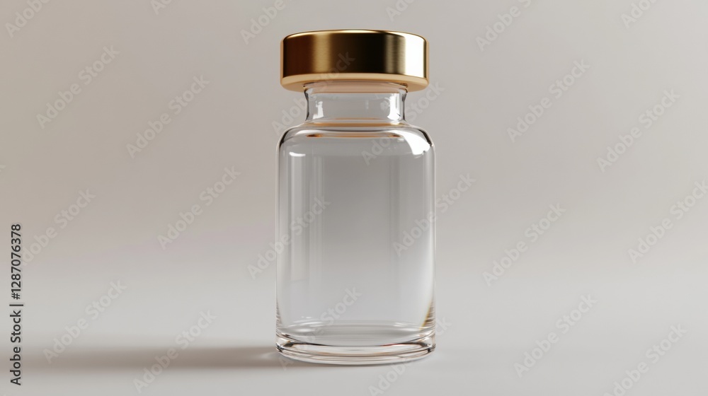 Aufkleber clear glass bottle with a golden lid placed on a neutral background for product display and branding