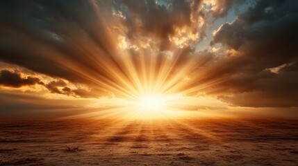 A breathtaking sunrise radiating vibrant rays through the clouds reflecting the beauty of nature, signaling a new day filled with hope and opportunity for all beings.