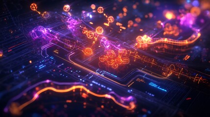 Fototapeta premium Ultra detailed diagram of metabolic pathway highlighting glycolysis Krebs cycle glowing arrow molecule golden ratio inspired design cinematic grading high fidelity 8k resolution clean infographic