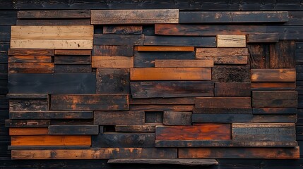 Rustic Reclaimed Wood Wall Texture: A Dark & Warm Collage of Wood Blocks AI Generated