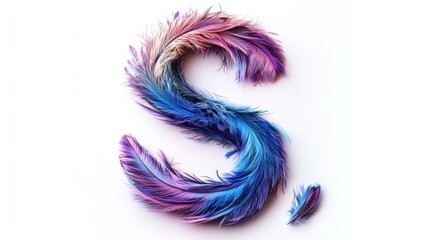 Colorful feather letter S, white background, design element