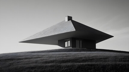 A house shaped like an inverted pyramid resting on a single sharp point appearing impossibly balanced.