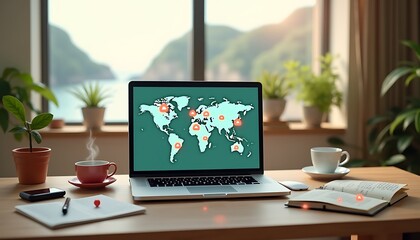 Fototapeta premium Diari di una Scrivania Remota: Un Mondo di Collaborazione per Lavoratori Digitali