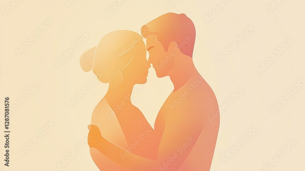 Poster hugging couple expressing love and connection in a minimalistic style. generative ai