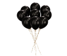 Party celebration balloons. Black color balloons bunch. 3d rendering. Applicable for birthday holiday design.