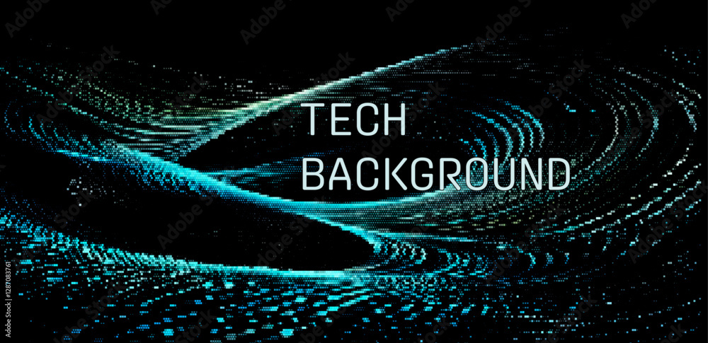Fototapete вynamic vector illustration featuring a futuristic, digital wave of dots and lines in blue and green