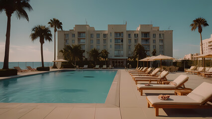 Fototapeta premium Illustration of a Tall Hotel with Outdoor Pool