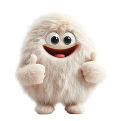 A Fluffy 3D Cartoon Character Giving a Thumbs Up Isolated on Transparent Background