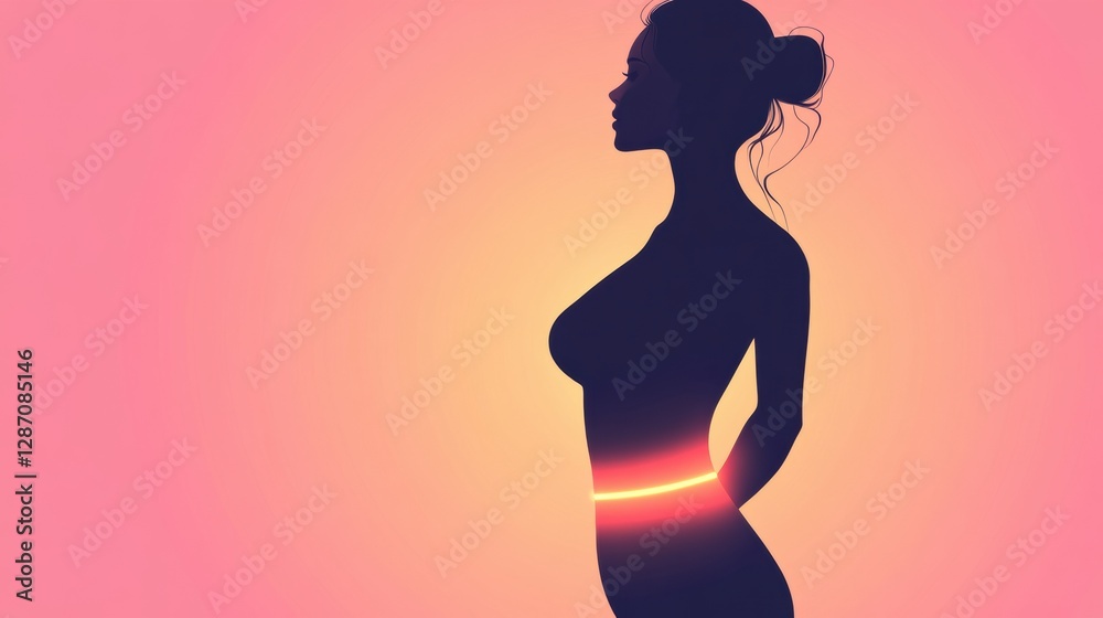 Aufkleber minimalist illustration of a female silhouette with an emphasized waistline in a soft gradient backg