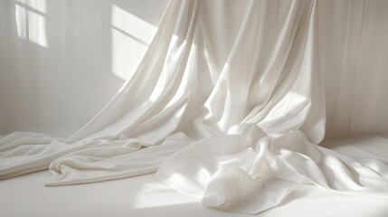 Elegant white fabric with gentle drapes and shadows