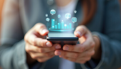 A close-up of a person's hands holding a smartphone. The everyday use of mobile devices. Technology concept.