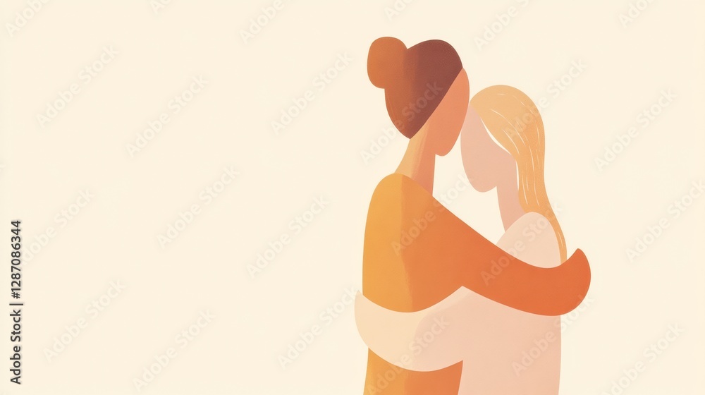 Fototapete embracing warmth and connection in a minimalist illustration of two people hugging. generative ai