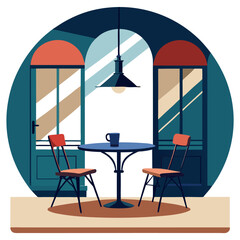 Furniture Bistro Set Vector Illustration – Clipart, Line Art, and Cartoon Design, High-quality vector illustration of a furniture bistro set, perfect for clipart, cartoons, and line art designs.