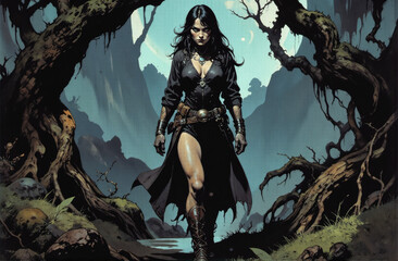 Heroic Fantasy Portrait of a Skilled Female Rogue in Stealth and Nature's Dangers Enigmatic Magical Warrior Adventurer with Mystical Abilities Dynamic Character Design for Fantasy Art Enthusiasts Adve