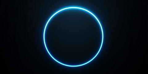 Obraz premium Neon blue color geometric circle on a dark background