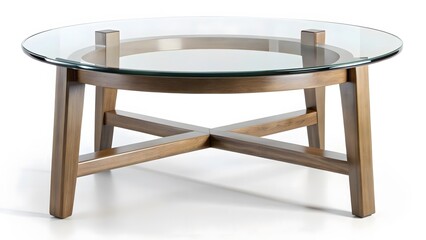 Round Glass Top Coffee Table with Wooden Base