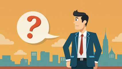 Obraz premium Businessman Facing Uncertainty and Opportunity with Question Mark