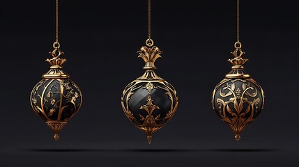 Elegant Black and Gold Ornate Ornaments: 3D Render AI Generated