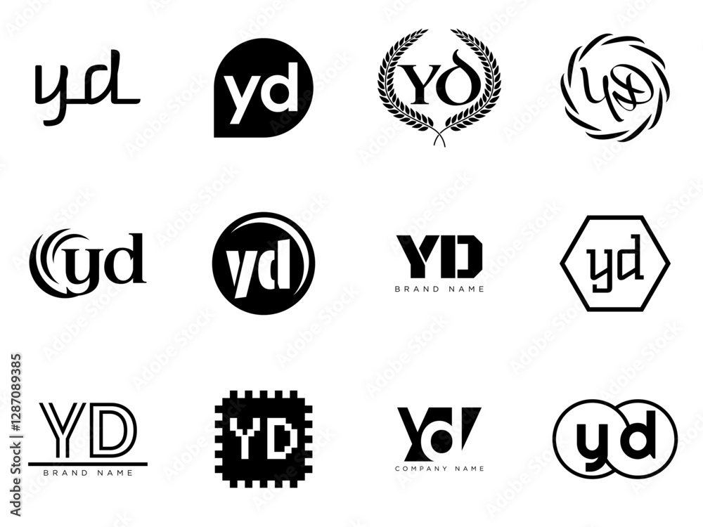 Fototapete yd logo company template. letter y and d logotype. set different classic serif lettering and modern 