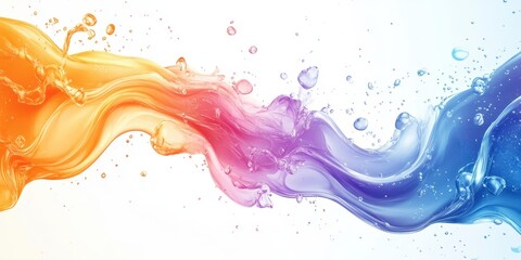 Fototapeta premium Dynamic Abstract Swirls of Vibrant Multicolored Liquid Waves with Orange, Pink, Purple, and Blue Fluid Flowing Horizontally Across a White Background