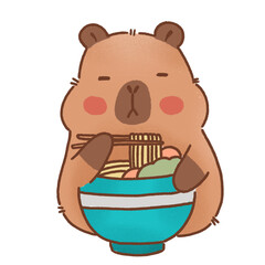 Cute cartoon capybara with ramen