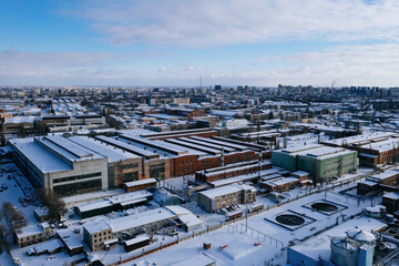 Industrial landscape aerial view. Warehouses and workshops