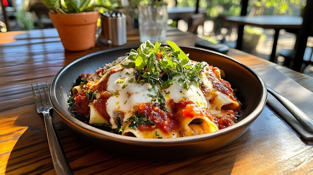 Pasta Dish in an Elegant Restaurant Setting / エレガントなレストランセッティングのパスタ料理