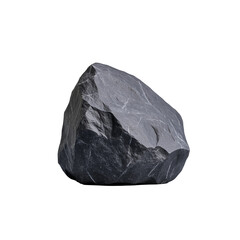 Natural black rock stone with textured surface on transparent background