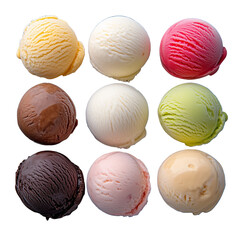 Assorted ice cream scoops arranged neatly in a grid pattern