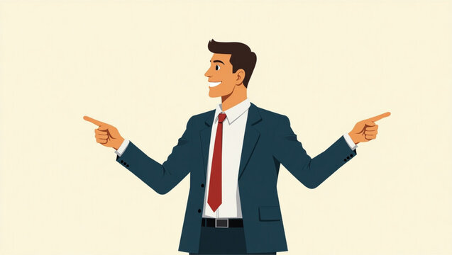 Businessman Making a Choice with Pointing Hands in Different Directions