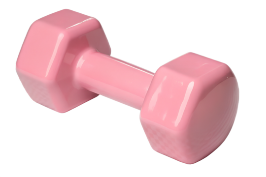 Pink dumbbell isolated on transparent background, fitness equipment, gym workout gear, weightlifting, strength training, health and wellness