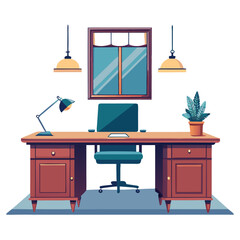 Executive Desk Vector Illustration – Cartoon, Clipart & Line Art Design, Executive desk vector illustration in clipart, cartoon, and line art style on a white background.
