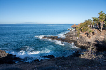 Hotels, resorts, beaches on South of Tenerife near Costa Adeje and Playa de las Americas, Canary islands, Spain in winter