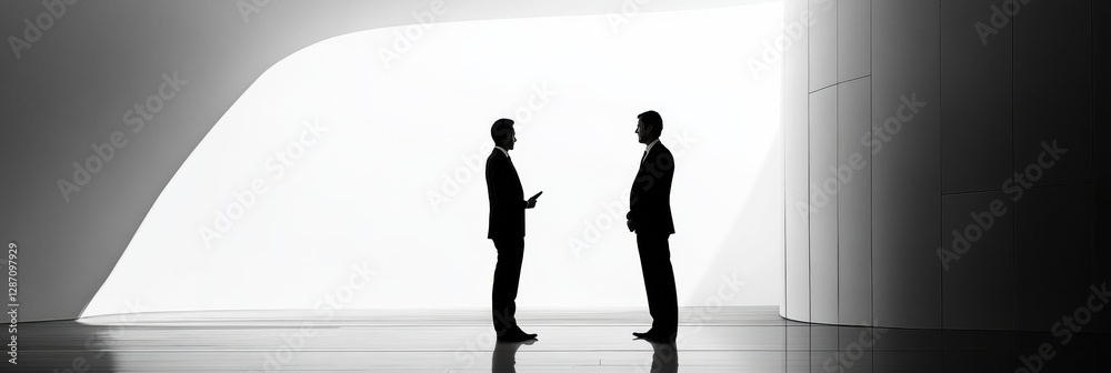 Poster business conversation between two professionals in a modern architectural space during daylight. gen