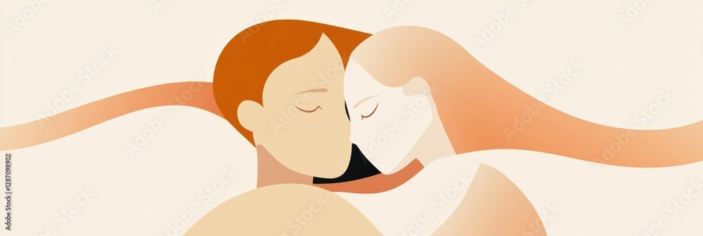 Poster illustration of two people embracing in a warm and serene setting captured during a moment of connec