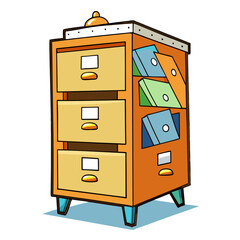 Furniture Filing Cabinet Vector Illustration – Clipart, Line Art & Cartoon Design, Filing cabinet vector clipart – cartoon, line art, and detailed illustration for office or home use.