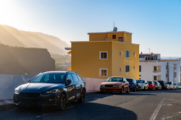 Walking in San Marcos beach near Icod de Los Vinos on Tenerife island, tourist destination, sunny vacation in winter, Spain