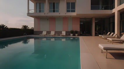 Fototapeta premium Modern Hotel Featuring a Large Pool