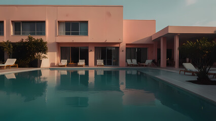 Obraz premium Elegant Hotel with Stunning Pool View