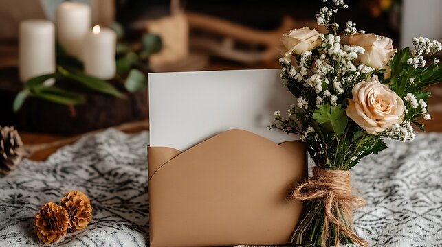 Wedding Invitation with Floral Decor and Champagne / 花の装飾とシャンパンがある結婚式の招待状