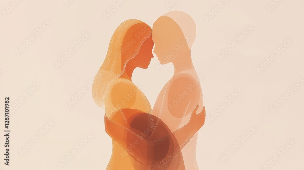 Aufkleber minimalist illustration capturing the warmth of two individuals embracing in a serene moment of conn