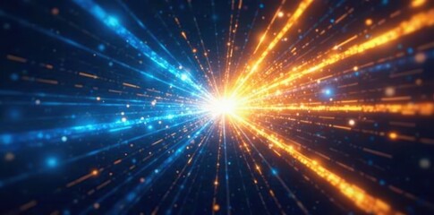 Fototapeta premium Abstract blue and yellow light beams intersect, creating vibrant energy , blue, art, cosmic